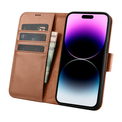 ICARER 2in1 Leather Flip Cover iPhone 14 Pro Anti-RFID Wallet Case Brown