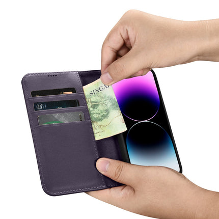 ICARER 2in1 Leather Flip Cover iPhone 14 Pro Anti-RFID Wallet Case Dark Purple – image 11