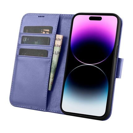 ICARER 2in1 Leather Flip Cover iPhone 14 Pro Anti-RFID Wallet Case Light Purple