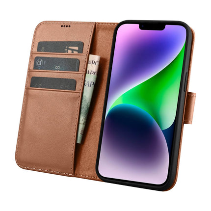 ICARER 2in1 Leather Flip Cover iPhone 14 Plus Anti-RFID Wallet Case Brown