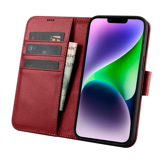 ICARER 2in1 Leather Flip Cover iPhone 14 Plus Anti-RFID Wallet Case Red