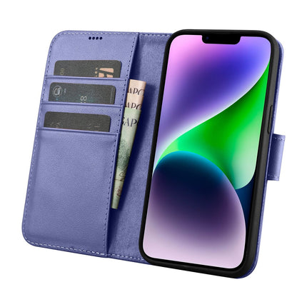 ICARER 2in1 Leather Flip Cover iPhone 14 Plus Anti-RFID Wallet Case Light Purple