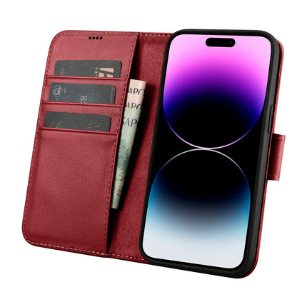 ICARER 2in1 Leather Flip Cover iPhone 14 Pro Max Anti-RFID Wallet Case Red