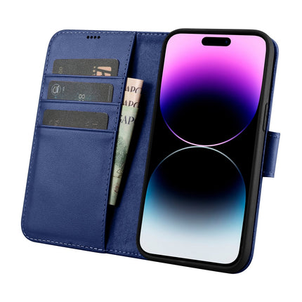 ICARER 2in1 Leather Flip Cover iPhone 14 Pro Max Anti-RFID Wallet Case Blue