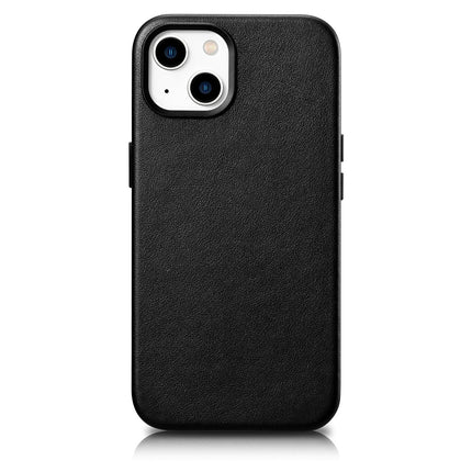 ICARER Natural leather case cover for iPhone 14 Plus MagSafe Case Leather, black