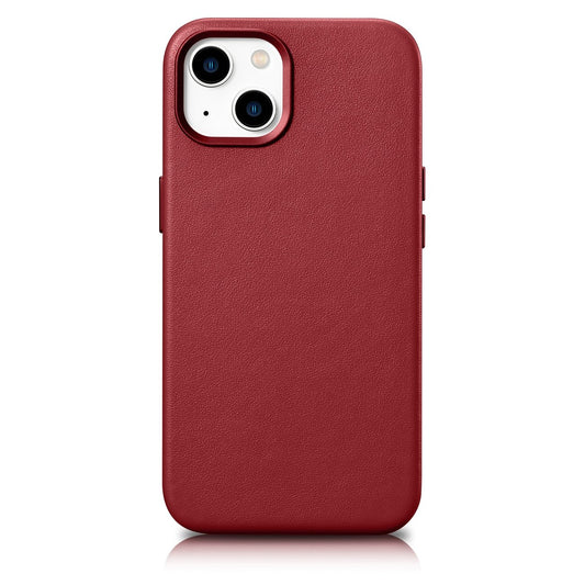ICARER Natural leather case cover for iPhone 14 Plus MagSafe Case Leather, red