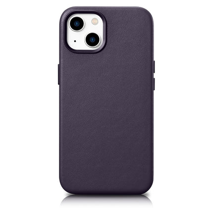 ICARER Natural leather case cover for iPhone 14 Plus MagSafe Case Leather dark purple
