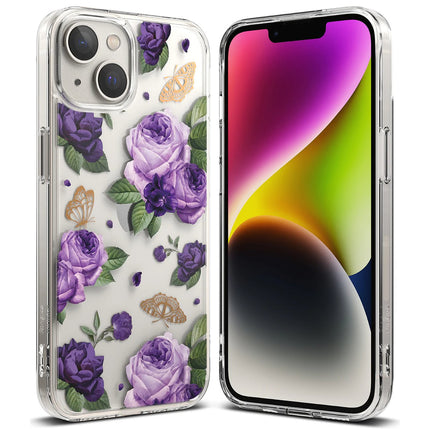 Ringke Armored case cover with gel frame iPhone 14 Plus Fusion Design Purple Rose transparent