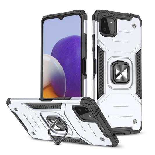 WOZINSKY Armored case with cover + magnetic holder for Samsung Galaxy A22 4G Ring Armor, silver