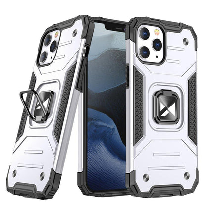 WOZINSKY Armored case with cover + magnetic holder for iPhone 13 Pro Max Ring Armor, silver