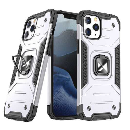WOZINSKY Armored case with cover + magnetic holder for iPhone 13 Pro Max Ring Armor, silver