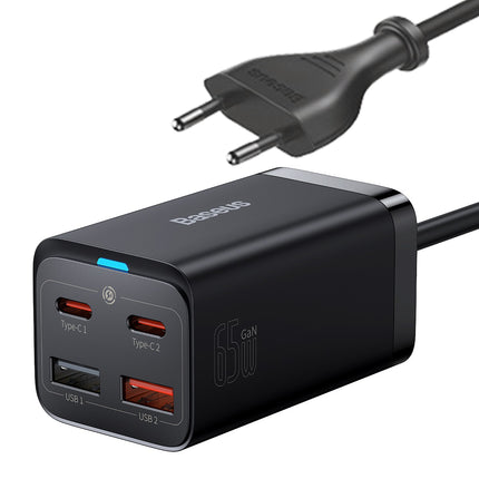 BASEUS GaN3 Pro fast charger 2x USB-C / 2x USB 65W PD QC + USB-C cable 1m black