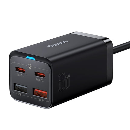 BASEUS GaN3 Pro fast charger 2x USB-C / 2x USB 65W PD QC + USB-C cable 1m black – image 2