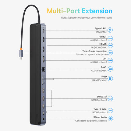 BASEUS 12in1 HUB notebook stand USB-C USB-A DP HDMI SD TF RJ45 3.5mm jack PD 100W gray – image 11