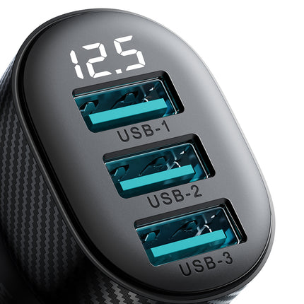JOYROOM 3.4A car charger with 3x USB-A display, black – image 3