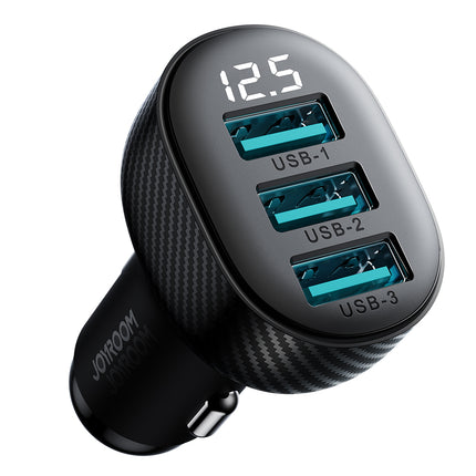 JOYROOM 3.4A car charger with 3x USB-A display, black – image 4