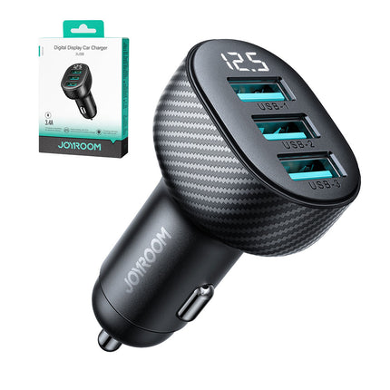 JOYROOM 3.4A car charger with 3x USB-A display, black – image 6