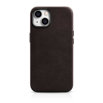 ICARER iPhone 14 Plus Magnetic Leather Case with MagSafe Oil Wax Premium Leather Case Dark Brown