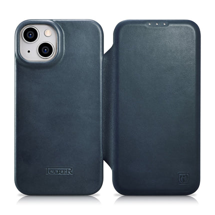 ICARER iPhone 14 Plus Magnetic Flip Case MagSafe CE Oil Wax Premium Leather Navy Blue