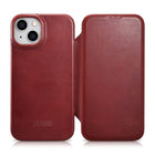 ICARER iPhone 14 Plus Magnetic Flip Case MagSafe CE Oil Wax Premium Leather Burgundy