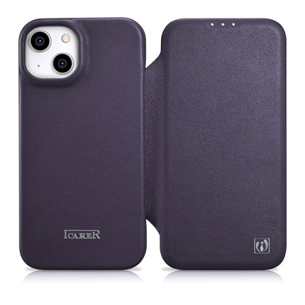 ICARER Leather case for iPhone 14 Plus with magnetic flap MagSafe CE Premium Leather purple