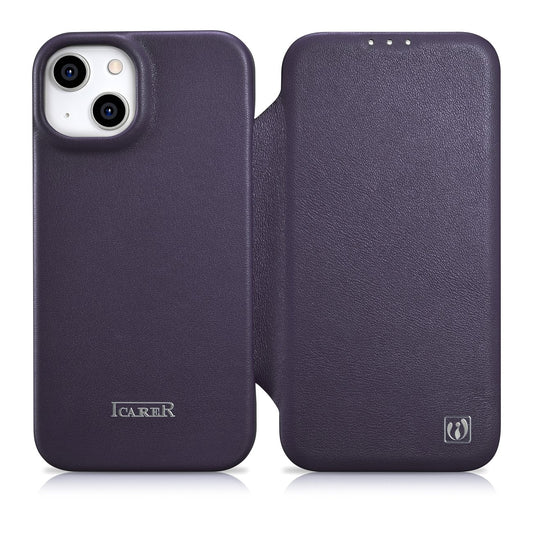 ICARER Leather case for iPhone 14 Plus with magnetic flap MagSafe CE Premium Leather purple