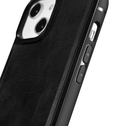 ICARER Case covered with natural leather for iPhone 14 Plus Leather Oil Wax black – image 2