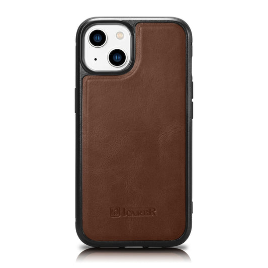 ICARER Case covered with natural leather for iPhone 14 Plus Leather Oil Wax, dark brown