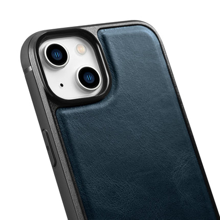ICARER Case covered with natural leather for iPhone 14 Plus Leather Oil Wax, navy blue – image 9