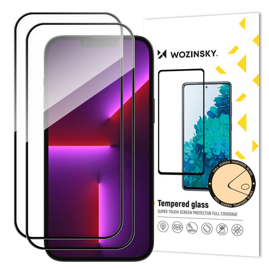 WOZINSKY SET 2x Full-screen tempered glass with frame for iPhone 15 Pro Max, black