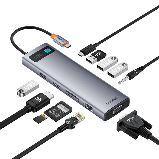 BASEUS 11in1 HUB adapter USB-C to USB-C PD 4x USB HDMI VGA AUX RJ45 SD TF gray