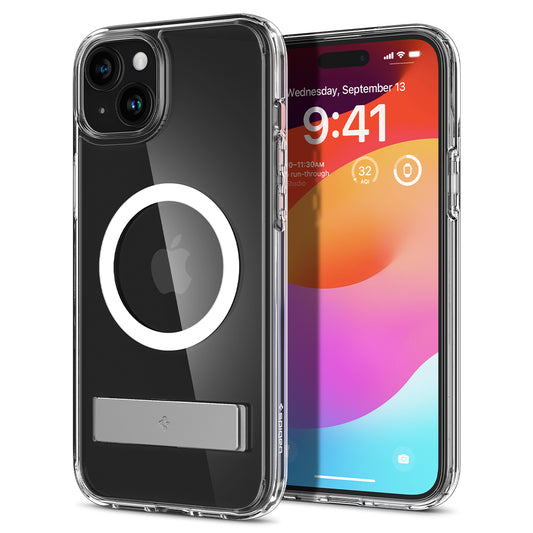 SPIGEN Ultra Hybrid S MagSafe case with stand for iPhone 15 Plus, transparent