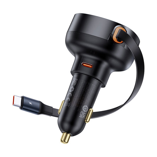 BASEUS Enjoyment Pro car charger with retractable USB-C 60W cable, black