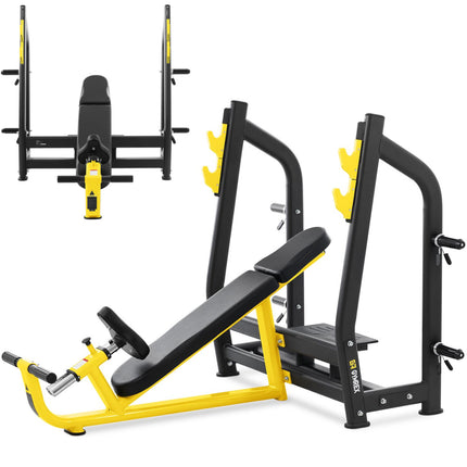 GYMREX Pin bench sloping under barbell to shove your head up black and yellow