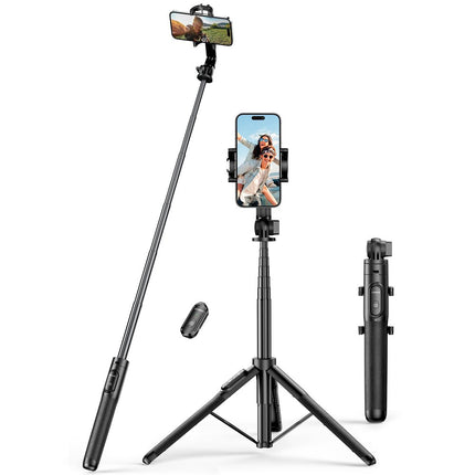 UGREEN Selfie stick, telescopic phone stick with stand and Bluetooth remote control, 1.5 m, black