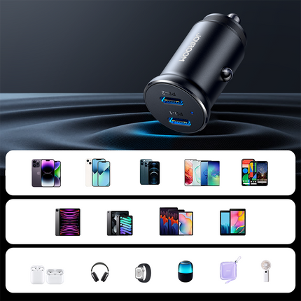 JOYROOM Mini car charger for cigarette lighter socket 30W 2x USB-C, metal, black – image 11