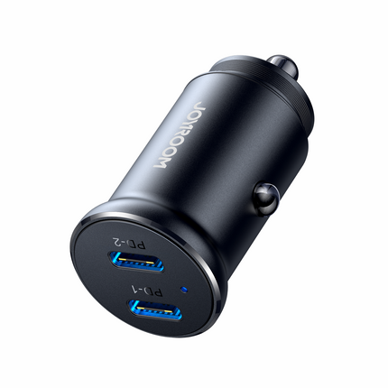 JOYROOM Mini car charger for cigarette lighter socket 30W 2x USB-C, metal, black – image 4