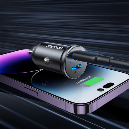 JOYROOM Mini car charger for cigarette lighter socket 30W 2x USB-C, metal, black – image 7