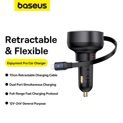 BASEUS Car charger with retractable cable for iPhone Lightning USB-C 60W, black – image 11