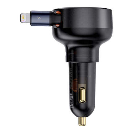 BASEUS Car charger with retractable cable for iPhone Lightning USB-C 60W, black – image 5