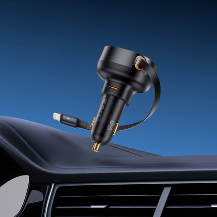 BASEUS Car charger with retractable cable for iPhone Lightning USB-C 60W, black – image 8