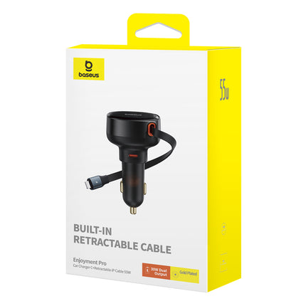 BASEUS Car charger with retractable cable for iPhone Lightning USB-C 60W, black – image 9