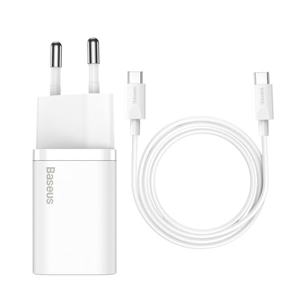 BASEUS Si 25W 3A fast wall charger with a 1m white USB-C cable