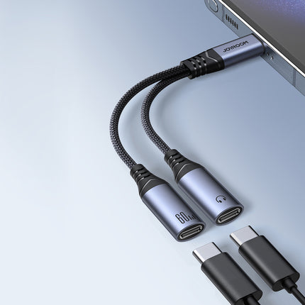 JOYROOM 2in1 Adapter, charger + headphones USB-C to 2x USB-C black – image 2