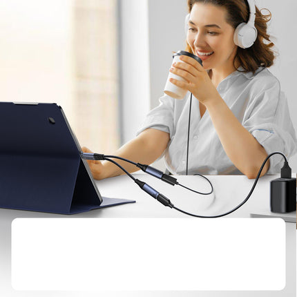 JOYROOM 2in1 Adapter, charger + headphones USB-C to 2x USB-C black – image 3