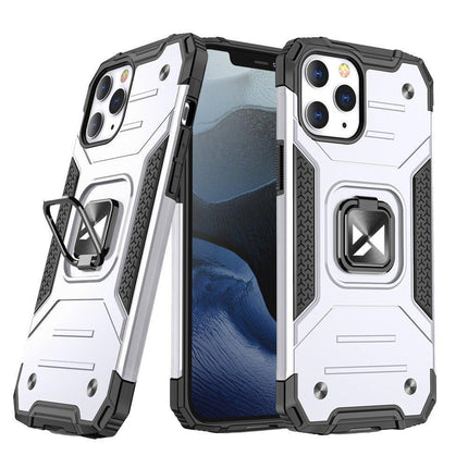 WOZINSKY Armored case for iPhone 14 Pro, magnetic holder Ring Armor, silver