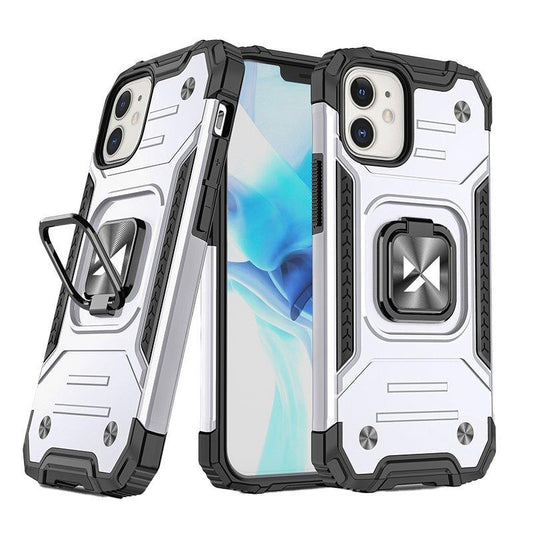 WOZINSKY Armored case for iPhone 14, magnetic holder Ring Armor, silver