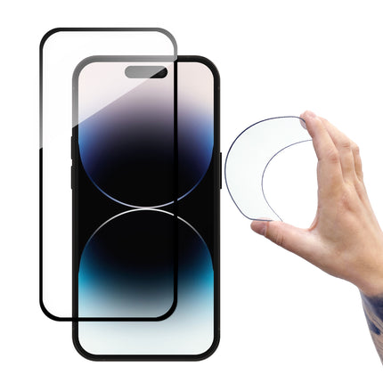 WOZINSKY Flexible tempered glass for the iPhone 14 Pro Max screen with a black Flexi Nano Glass frame