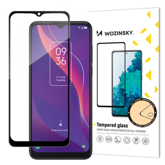 WOZINSKY Durable 9H tempered glass for TCL 306 full screen with Case Friendly black frame