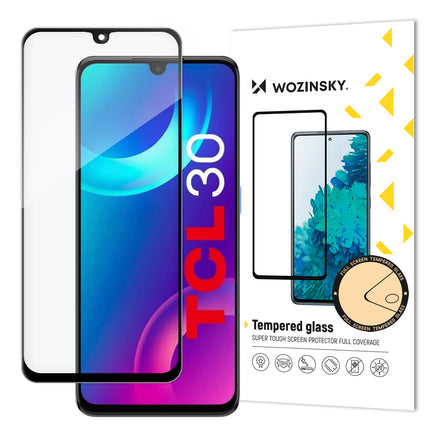 WOZINSKY Durable 9H tempered glass for the entire TCL 30 screen with Case Friendly black frame
